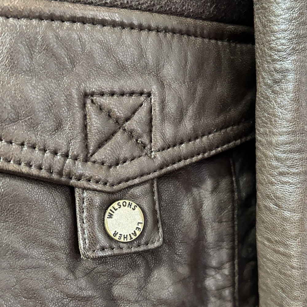 Wilsons Leather Bomber Jacket Brown Shearling Collar XL Men's Flight Style - Picture 15 of 16